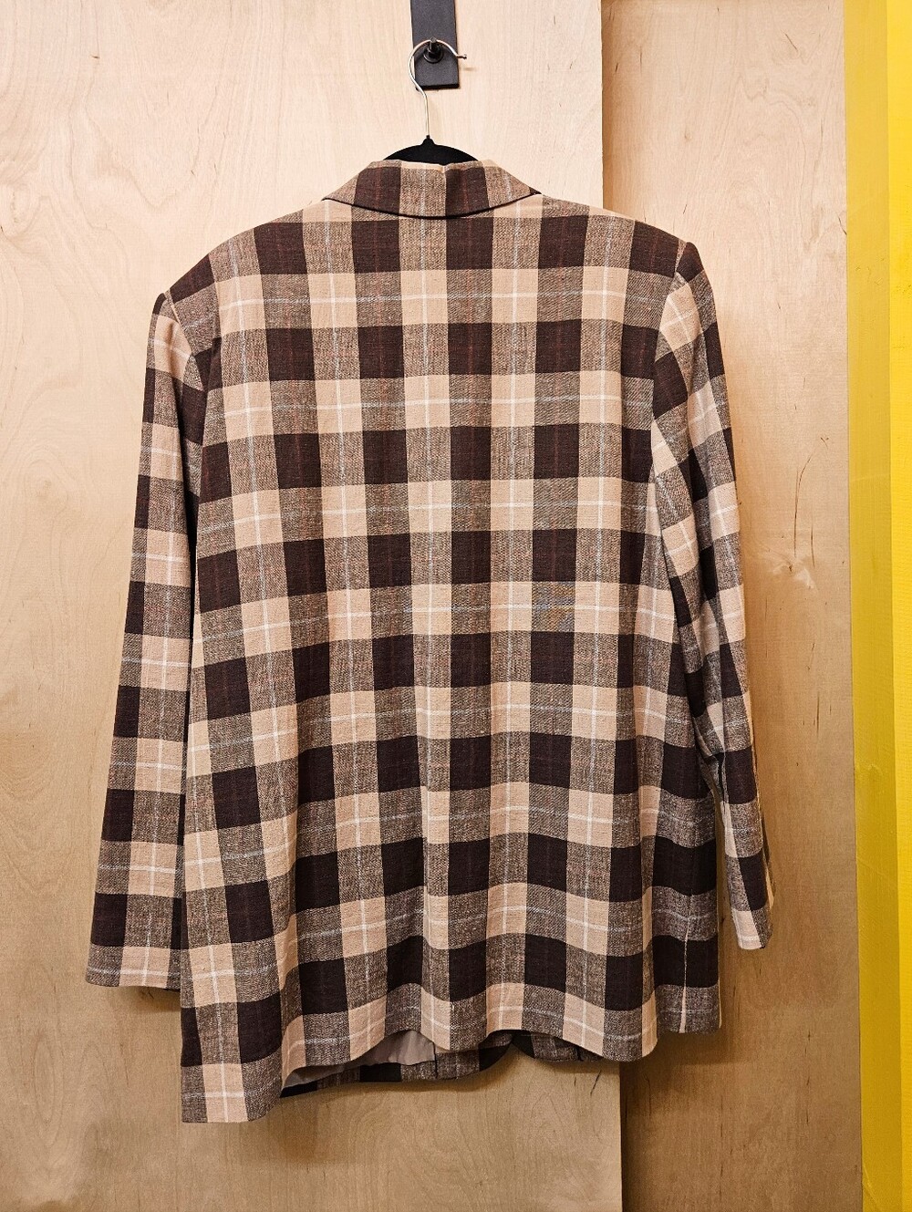 90s Brown / Tan Plaid Print Blazer Jacket - Picture 3 of 5